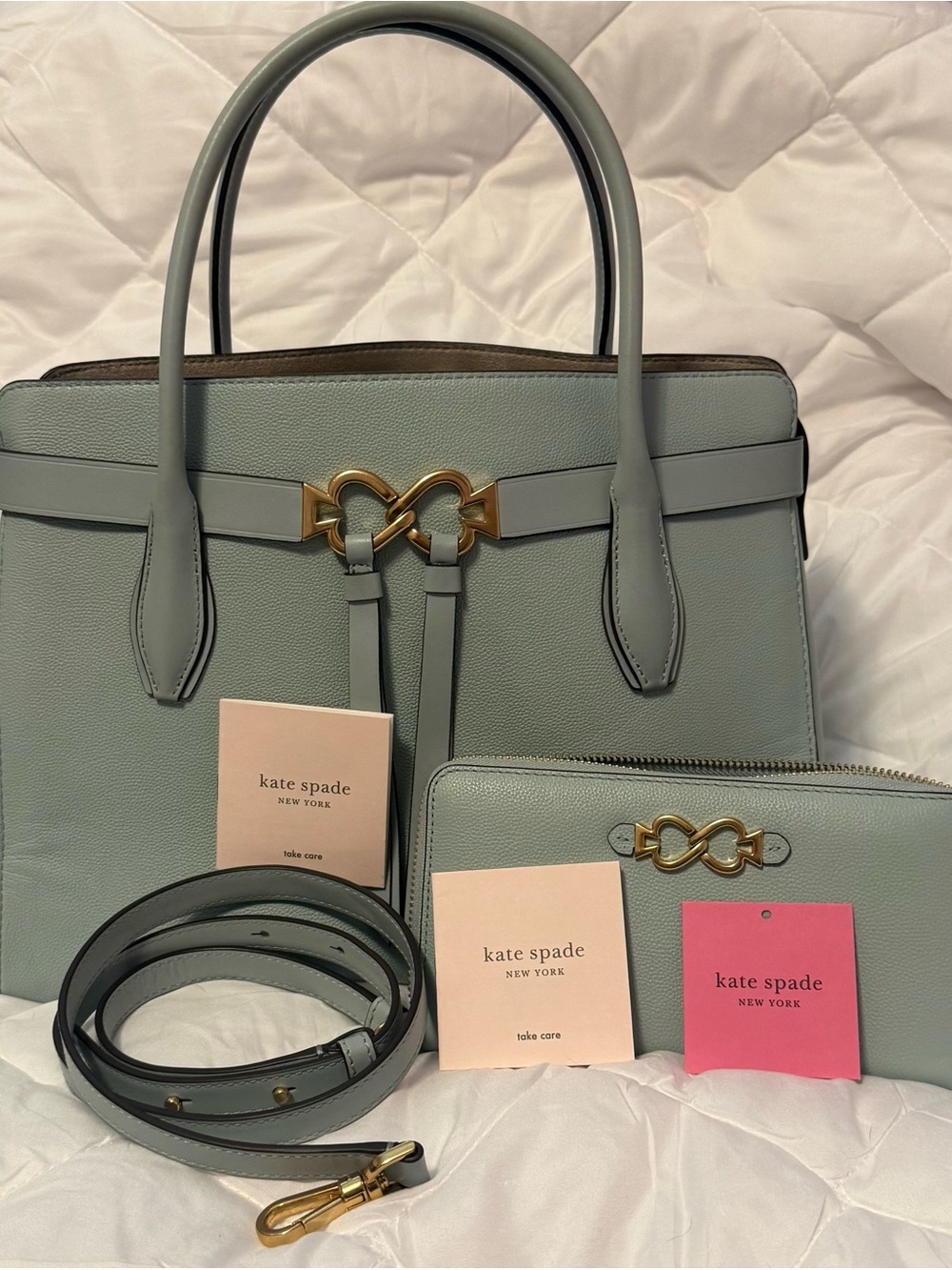 kate spade Light Sage Leather Satchel with Matching Wallet